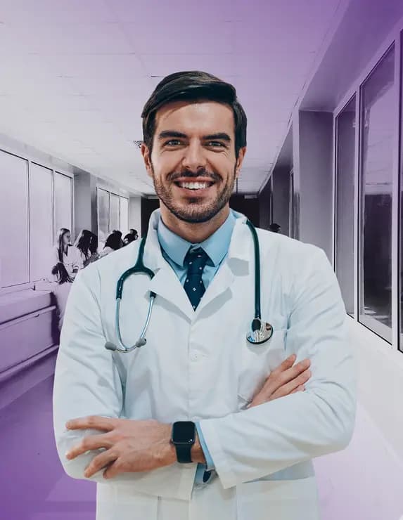 Professional healthcare doctor in white coat with stethoscope